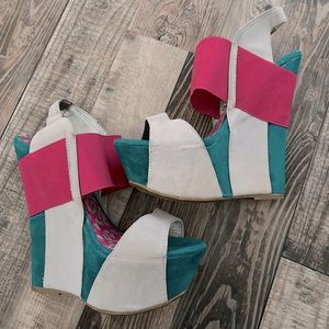 Stylish Pink and Teal Wedge Sandals